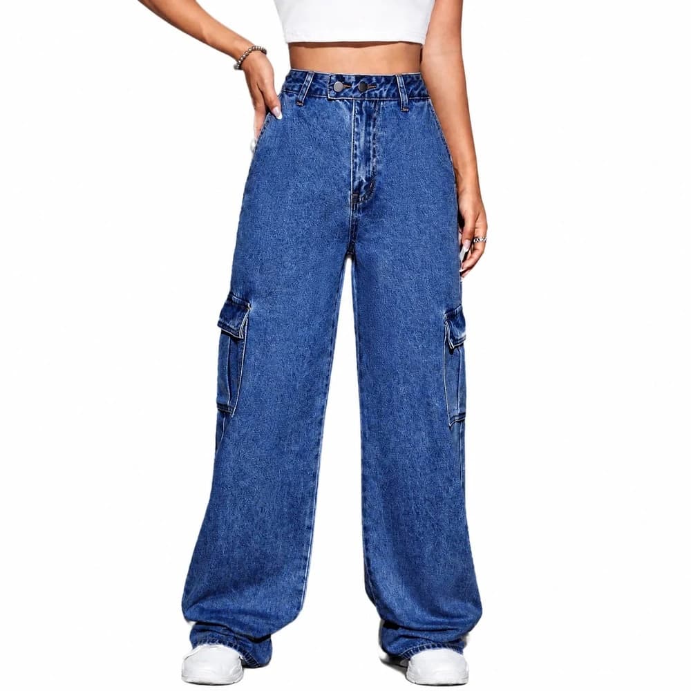 Non-Stretch Cargo High Waist Textured Jeans for Women — supplier product photo