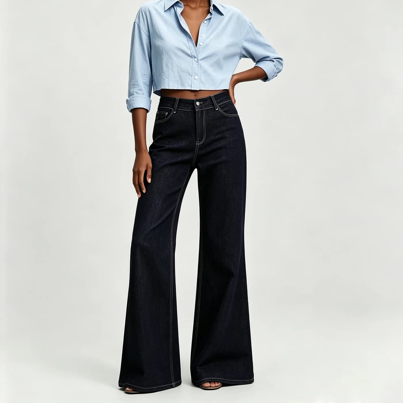 Stretch Flared Jeans High Waist Loose Denim Long Pants