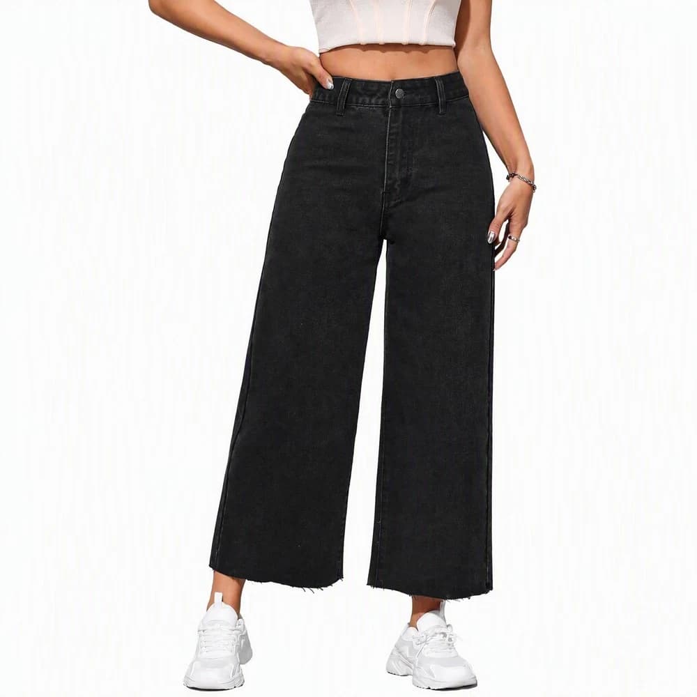 Women's Stretch Wide Leg Jeans High Waist Vintage Textured — supplier product photo