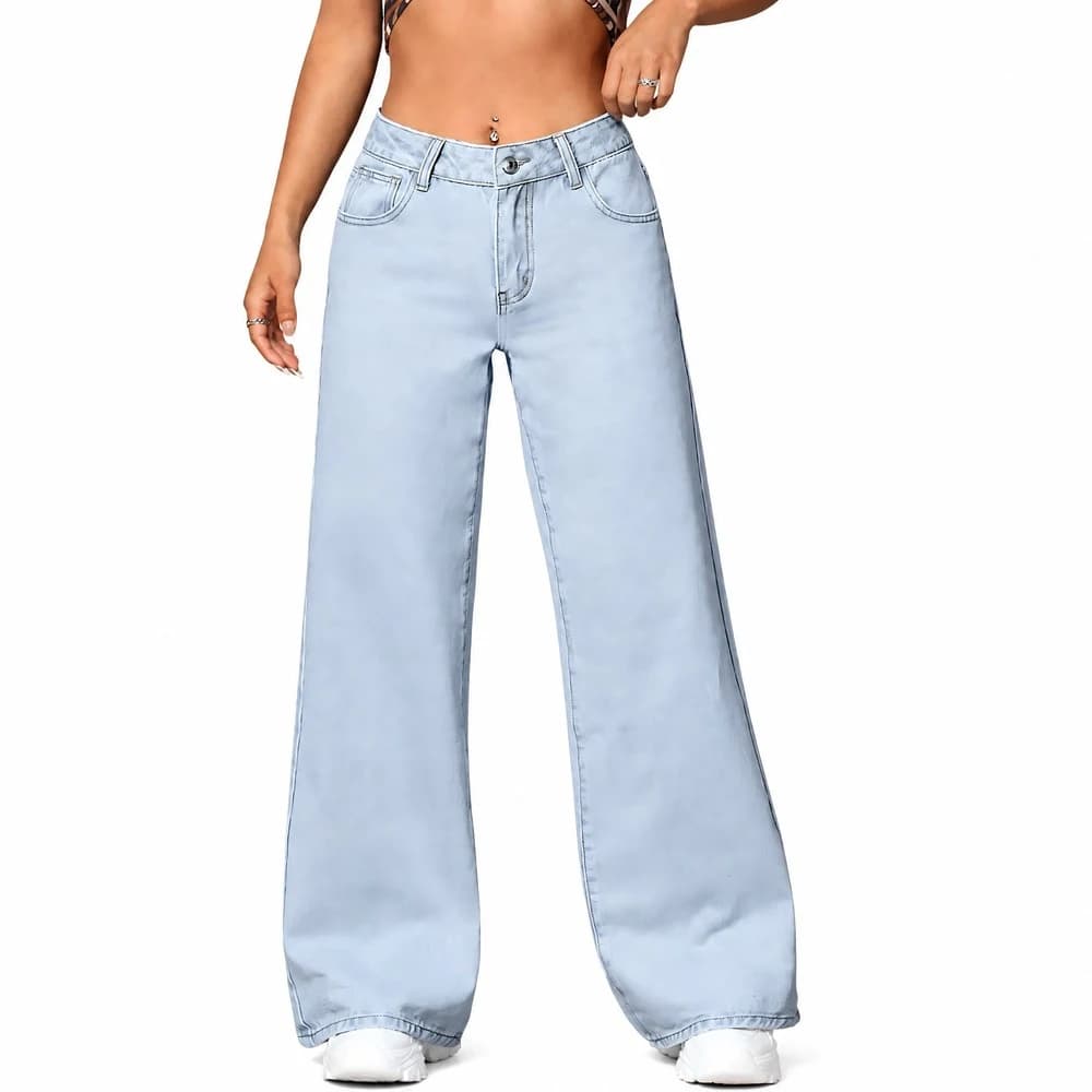 Women's Wide Leg High Waist Textured Jeans — supplier product photo