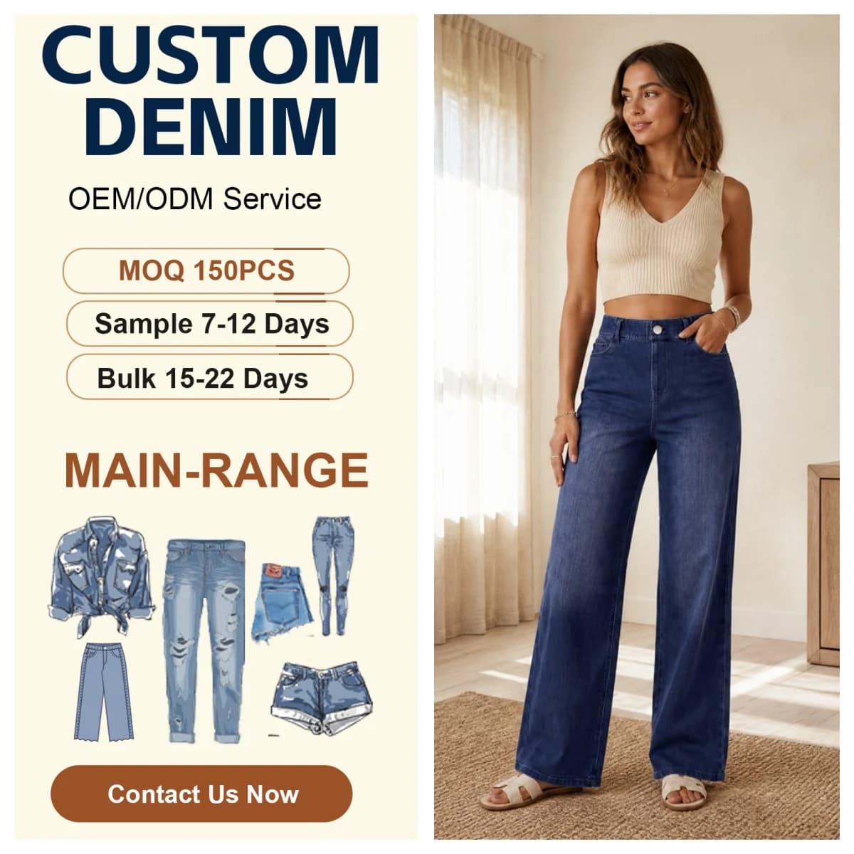 High Waist Wide Leg Textured Commuter Denim Pants for Women — supplier product photo