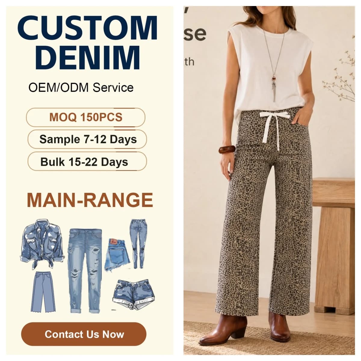 High Waist Wide Leg Textured Denim Pants for Women — supplier product photo