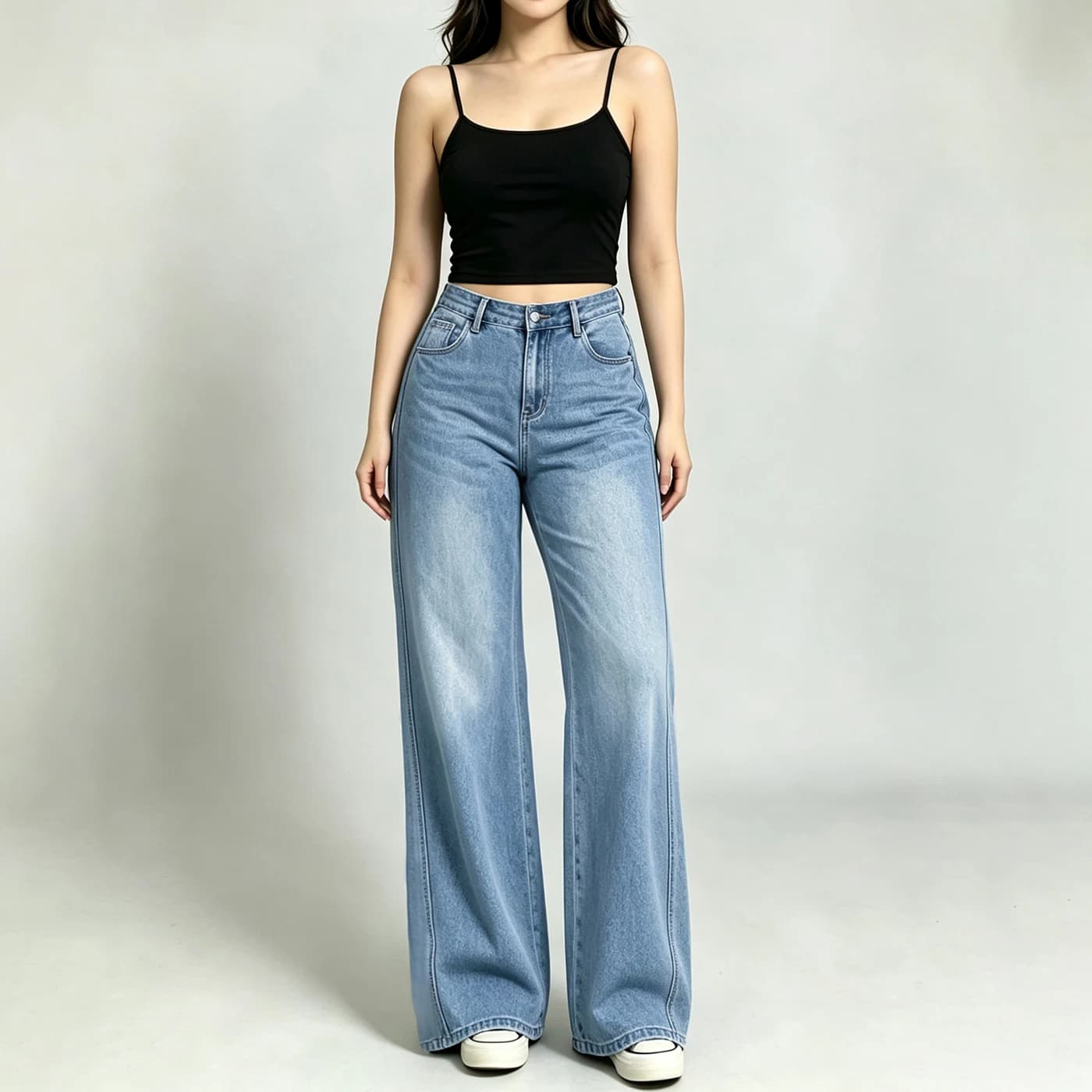 Women's Non-Stretch Wide Leg Jeans High Waist Vintage Denim Pants