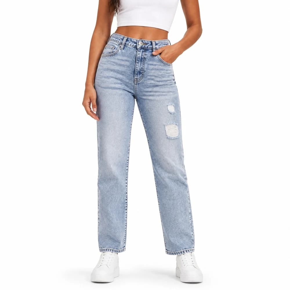Women's Non-Stretch Straight Leg Blue Jeans — supplier product photo