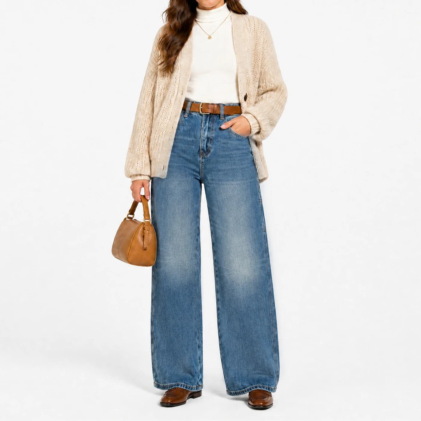 Women's Non-Stretch Cargo Jeans High Waist Textured — supplier product photo