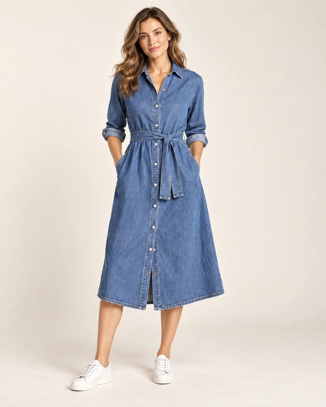 Women's Belted Denim Shirt Dress · AI custom design visualization