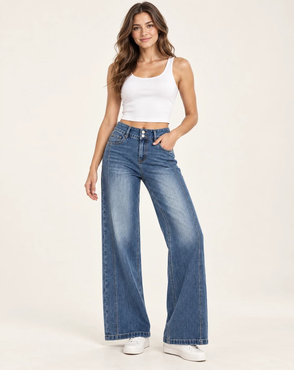 Women's Double-Button Wide-Leg Jeans · AI custom design visualization