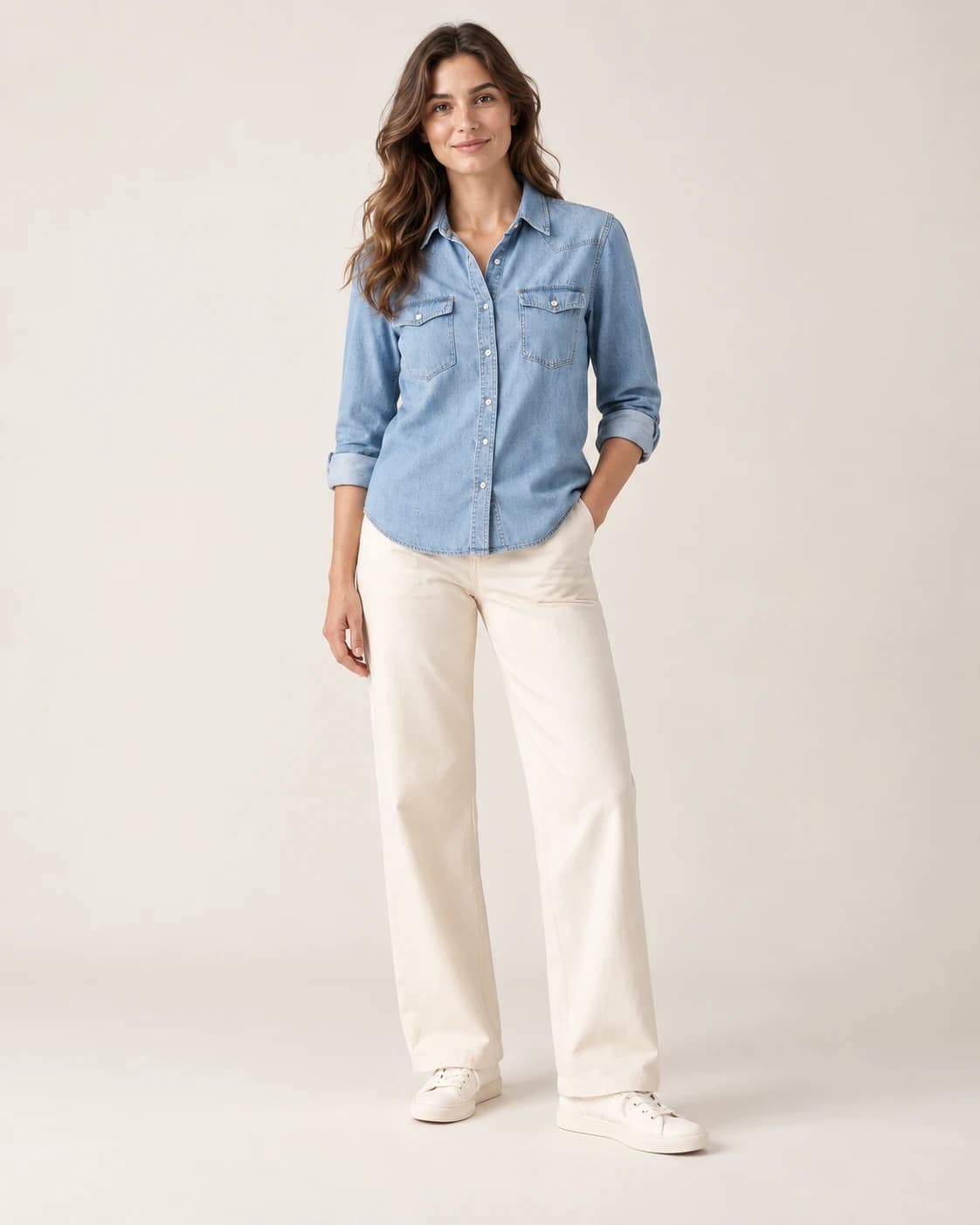 Women's Twin-Pocket Denim Shirt · AI custom design visualization