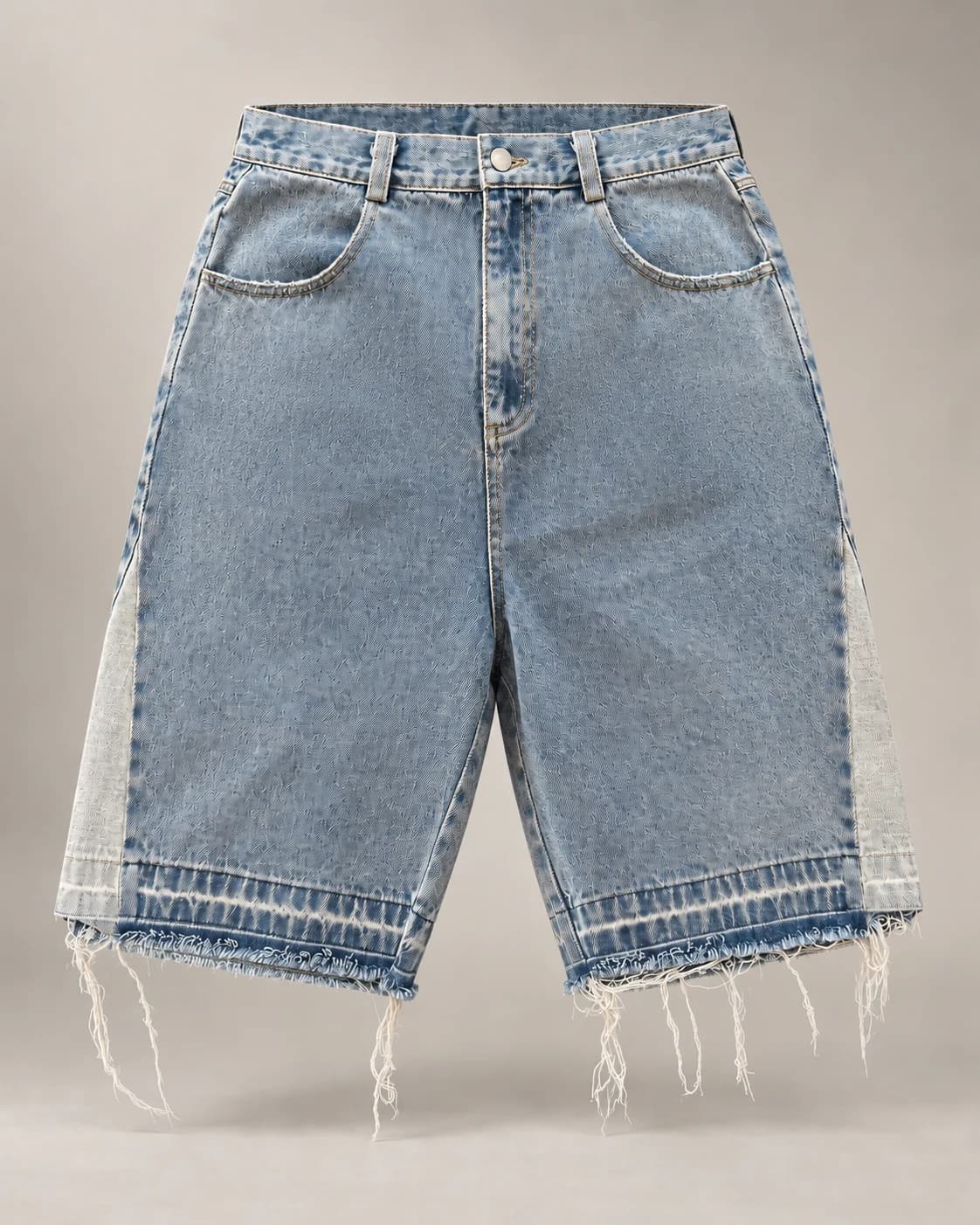 Light Blue Washed Raw-Hem Denim Shorts · AI custom design visualization