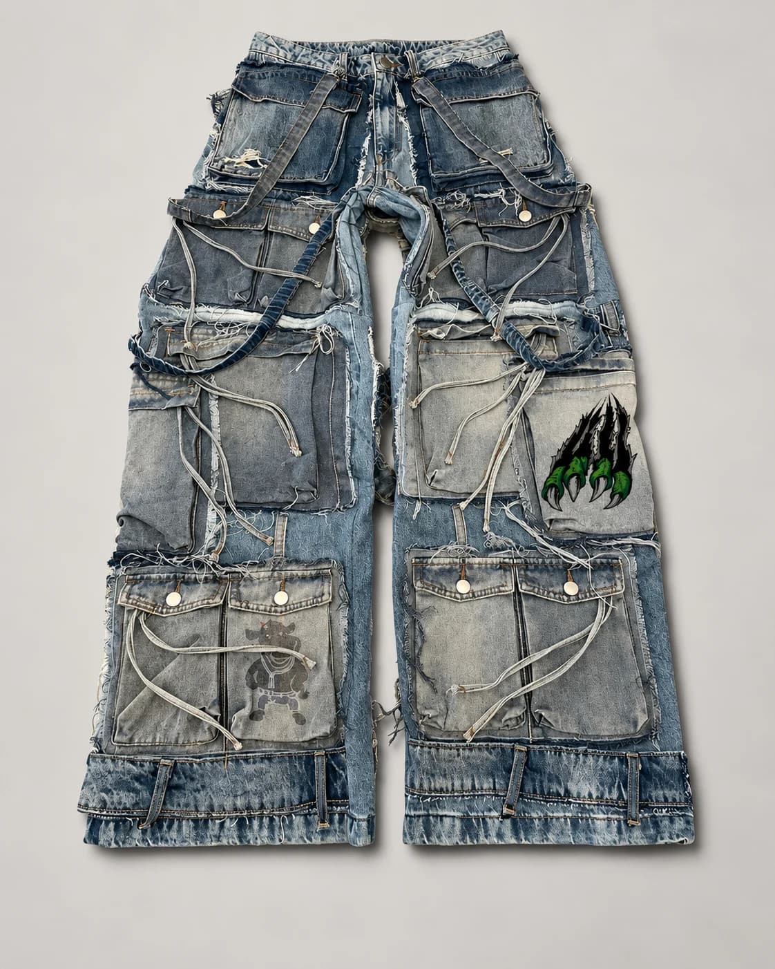 Patchwork Multi-Pocket Cargo Jeans · AI custom design visualization