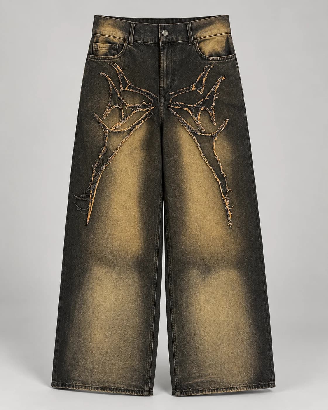 Vintage Brown Thorn-Detail Baggy Jeans · AI custom design visualization