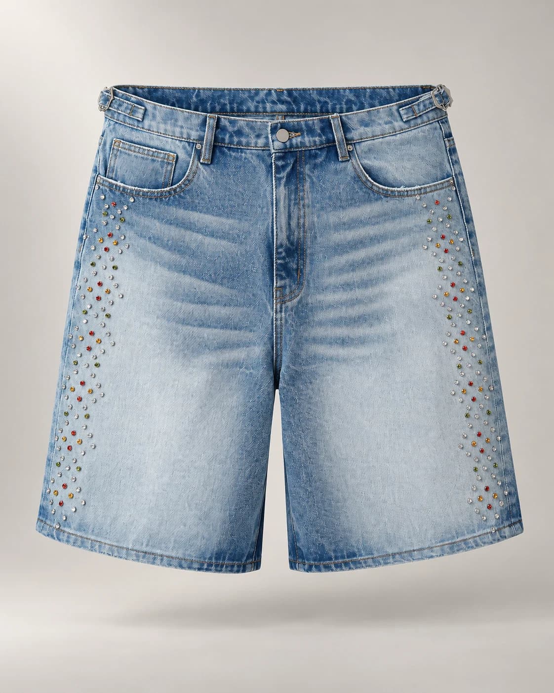 Light Blue Colorful Rivet Shorts — AI design reference 1