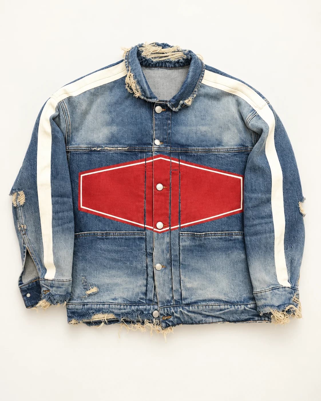 Blue Graphic Distressed Denim Jacket — AI design reference 1