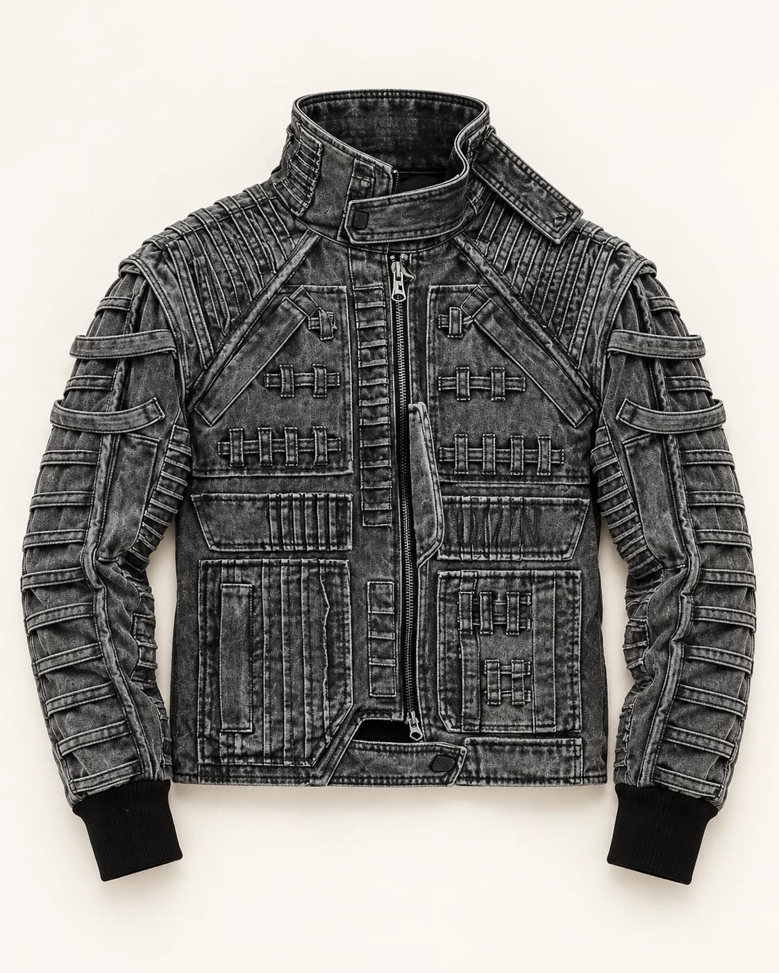 Charcoal High-Collar Utility Denim Jacket — AI design reference 1