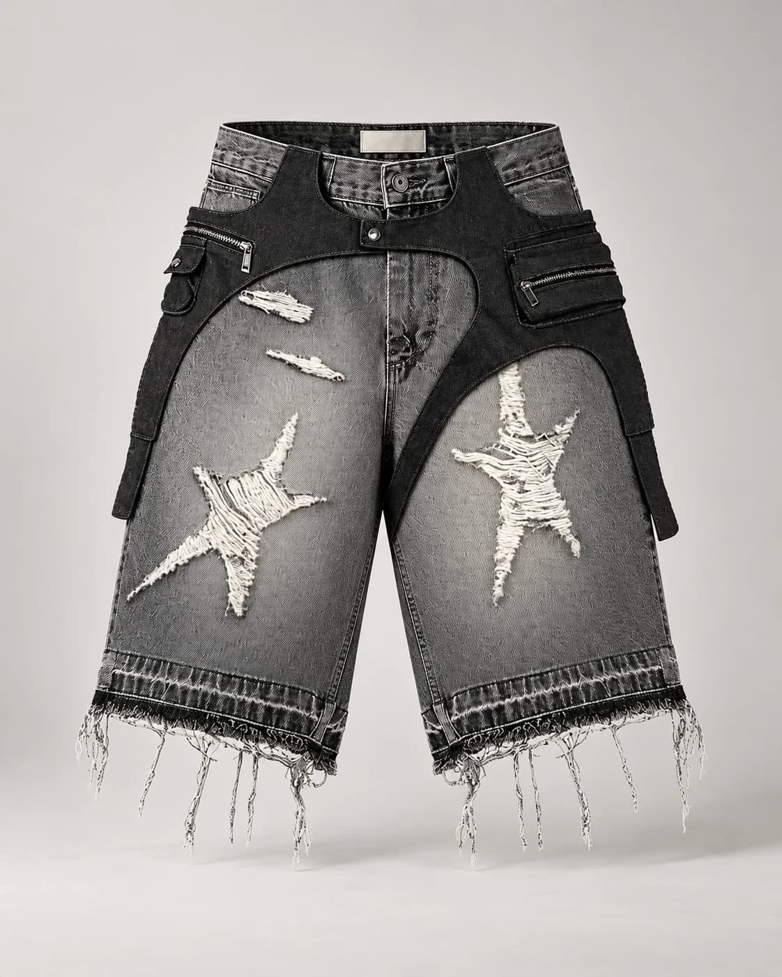 Grey Black Distressed Star Shorts · AI custom design visualization