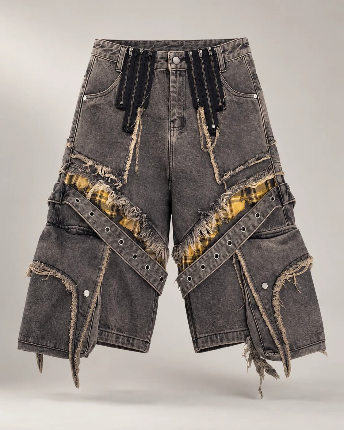 Grey Brown Studded Plaid Shorts — AI design reference 1