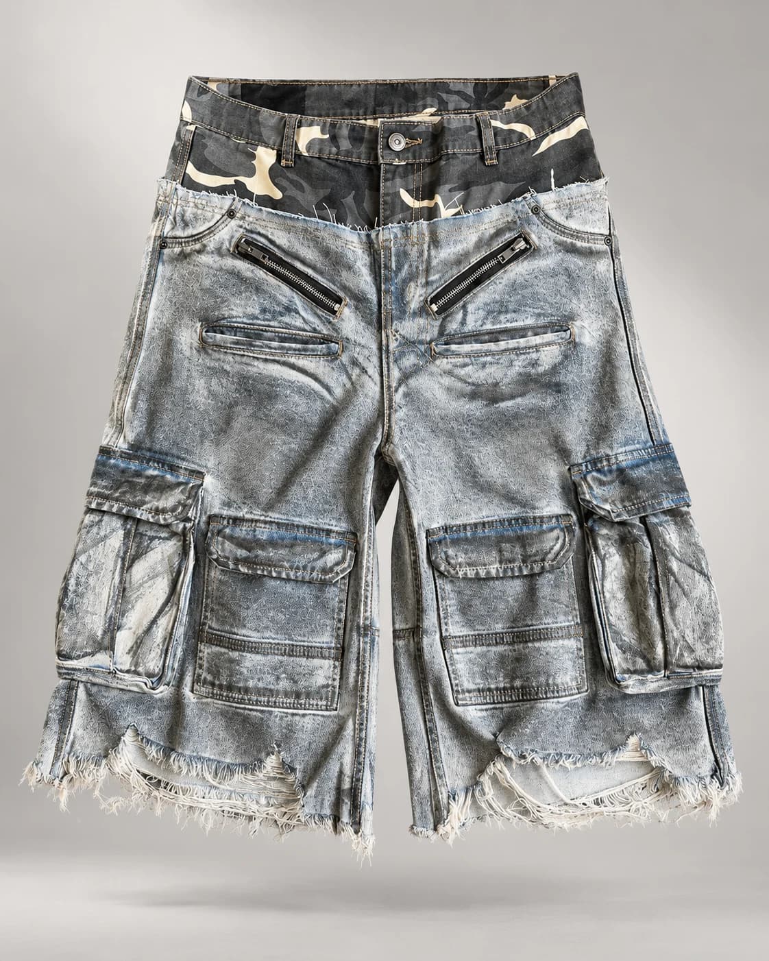 Light Blue Camo Waist Cargo Shorts — AI design reference 1