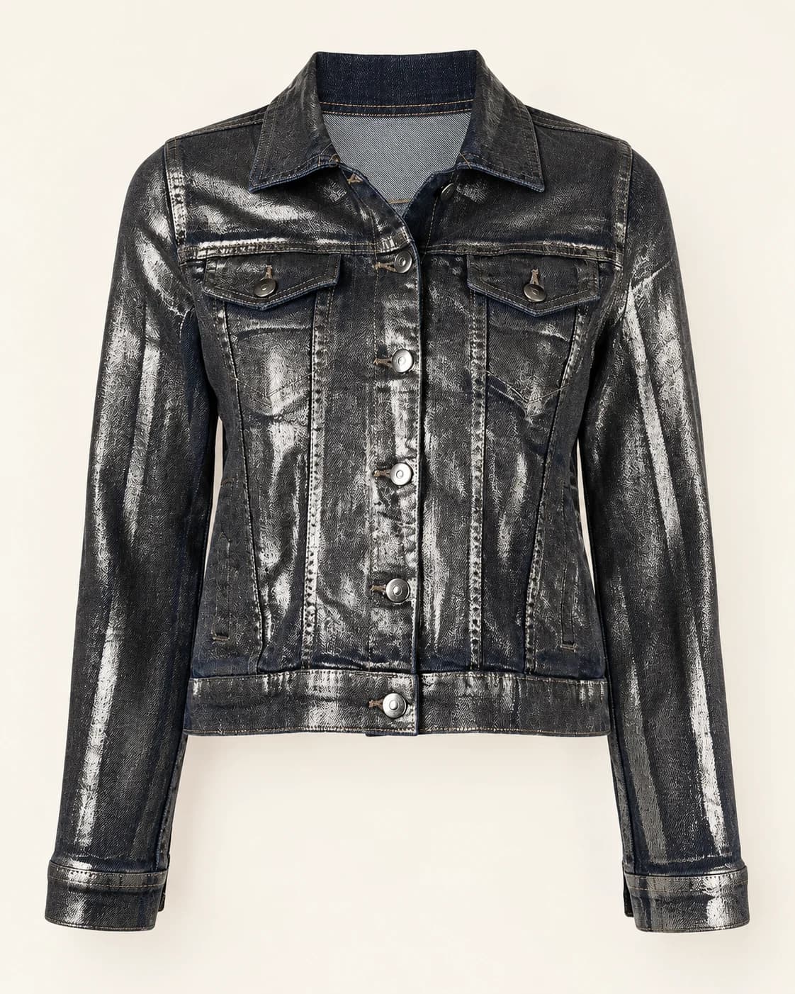 Black and Silver Brushed Denim Jacket — AI design reference 1