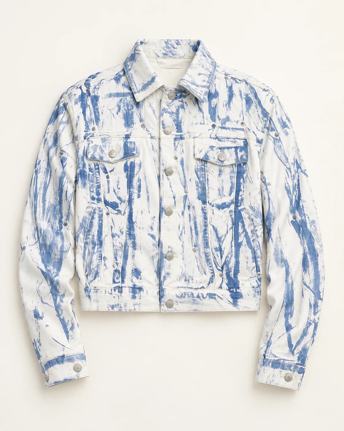White and Blue Bleach-Washed Denim Jacket — AI design reference 1