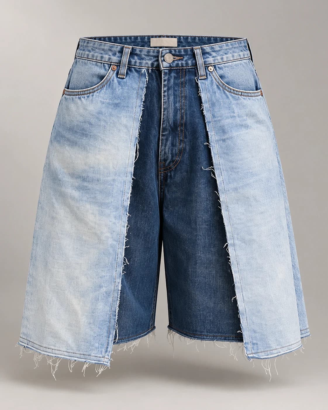 Two-Tone Blue Layered Denim Shorts — AI design reference 1