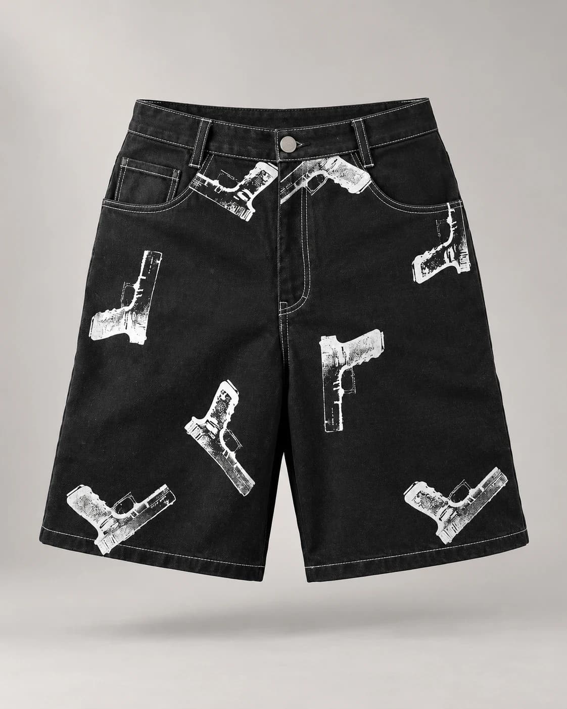 Black White Graphic Denim Shorts — AI design reference 1