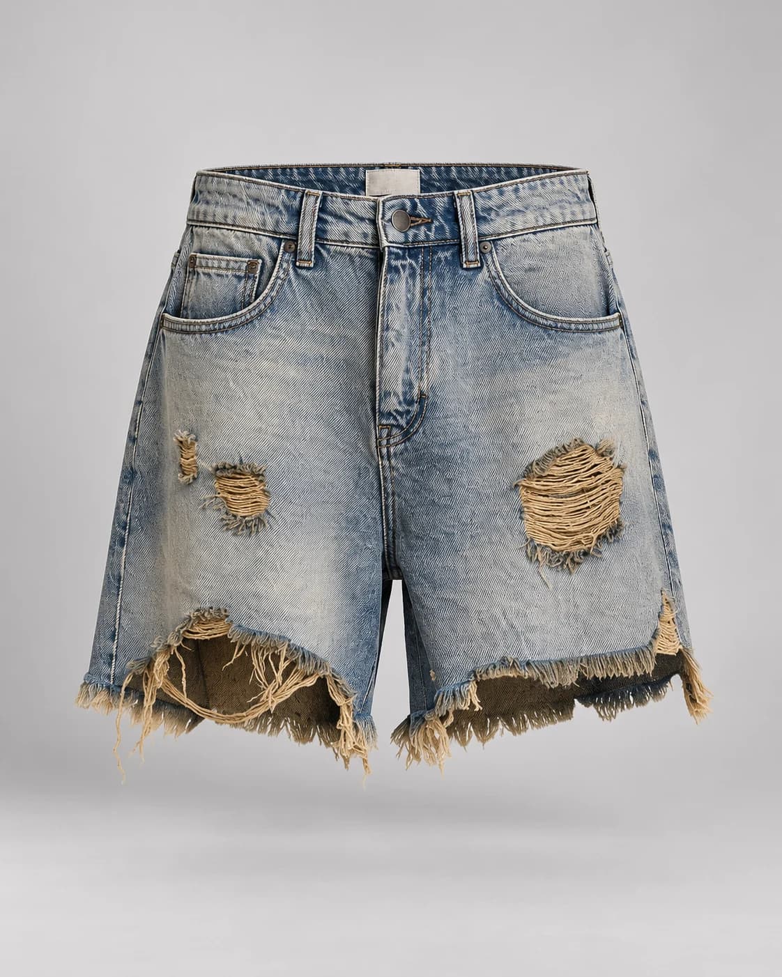 Vintage Blue Raw Edge Ripped Shorts — AI design reference 1