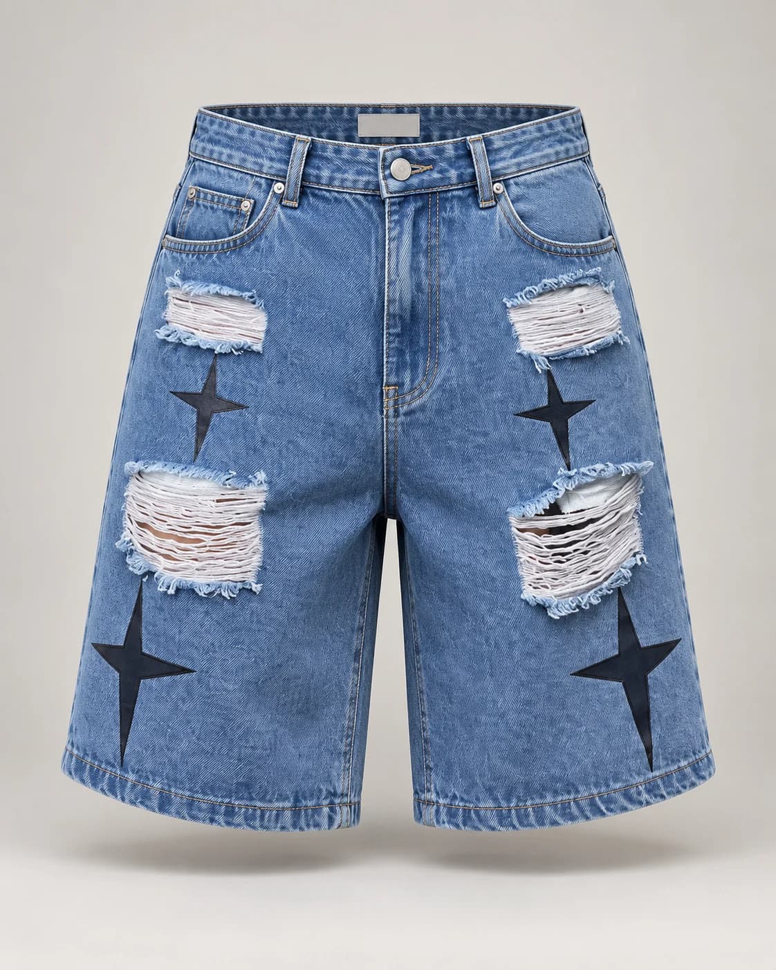 Light Blue Star Patch Ripped Shorts — AI design reference 1