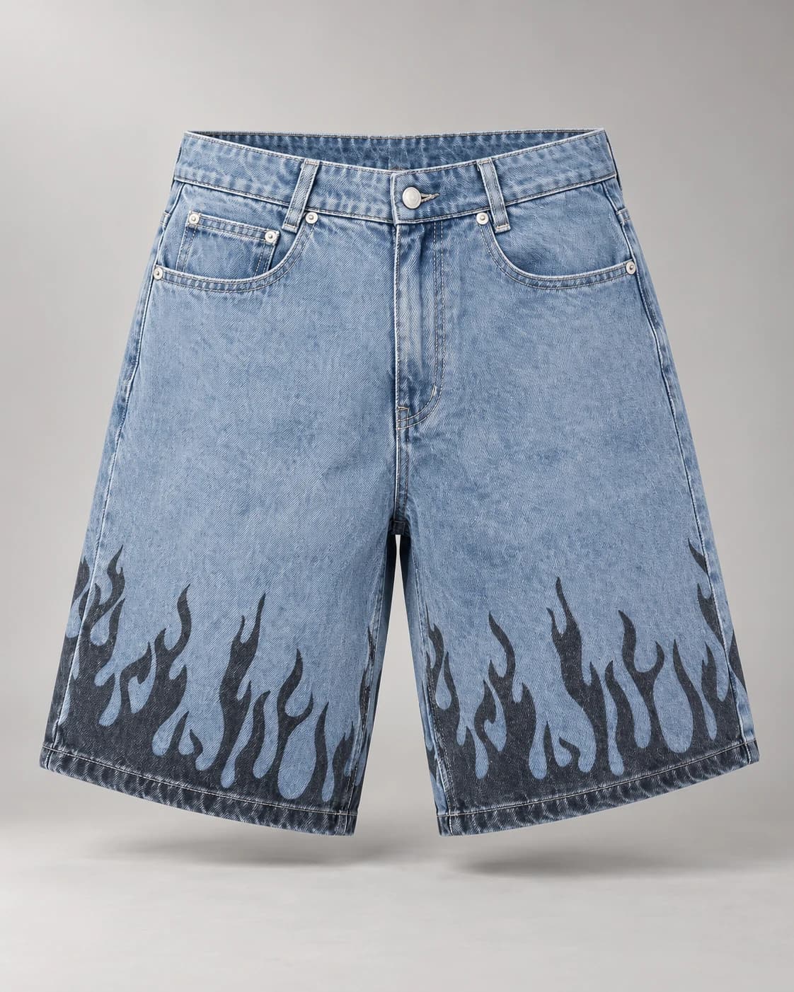 Light Blue Flame Print Denim Shorts — AI design reference 1
