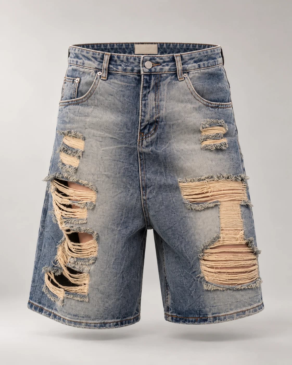 Light Blue Heavily Distressed Shorts — AI design reference 1