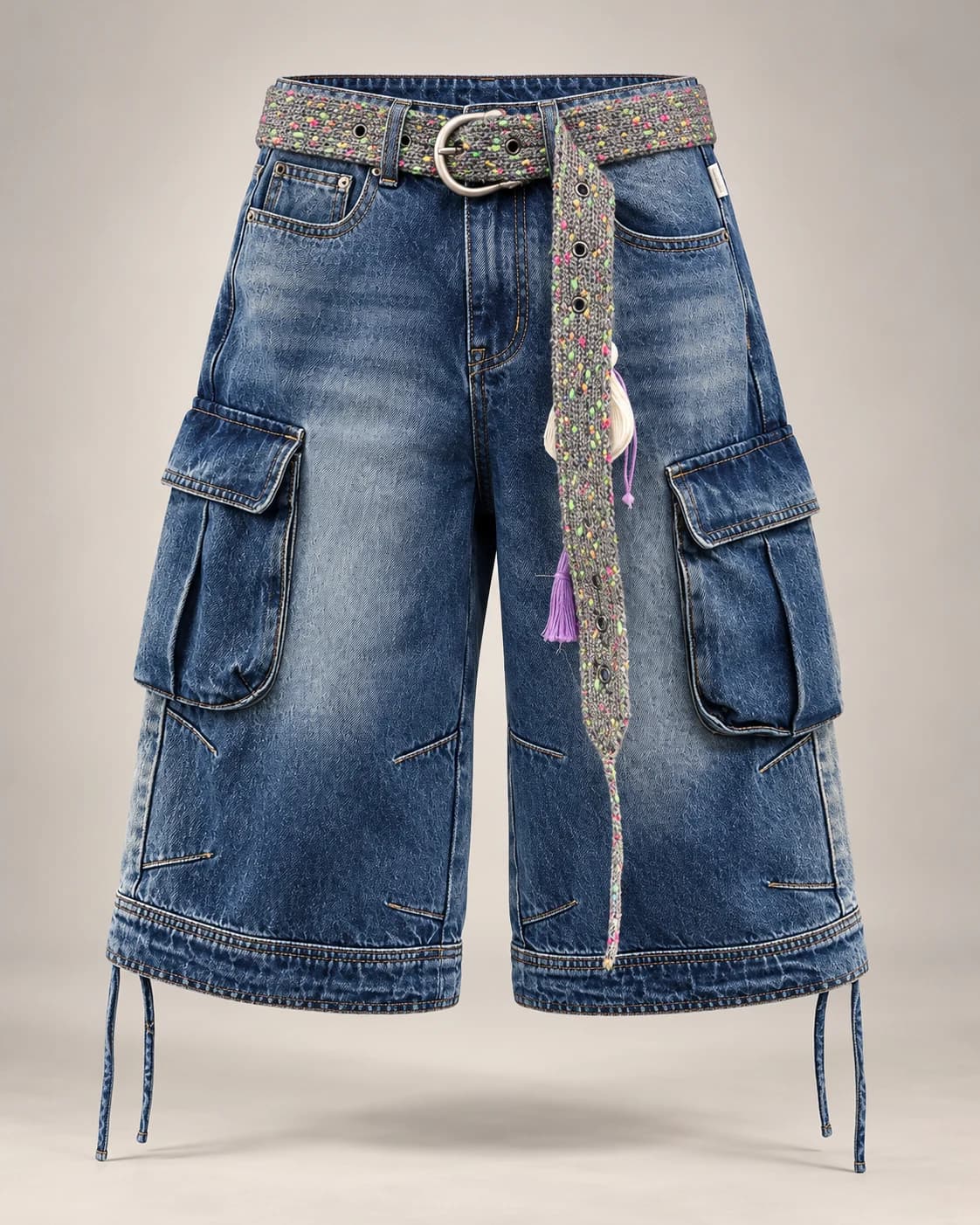 Vintage Blue Drawstring Cargo Shorts — AI design reference 1
