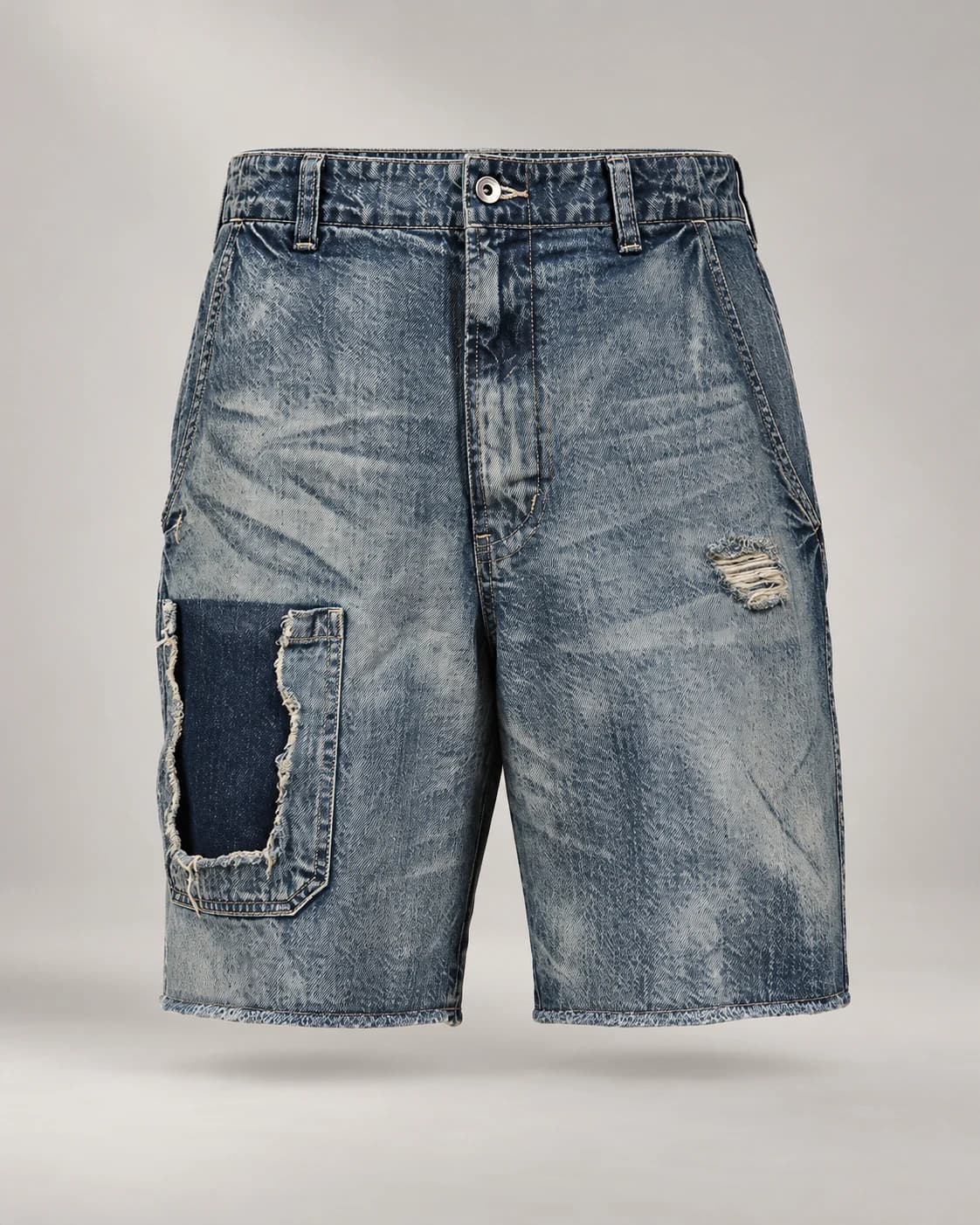 Vintage Blue Repair Patch Shorts — AI design reference 1