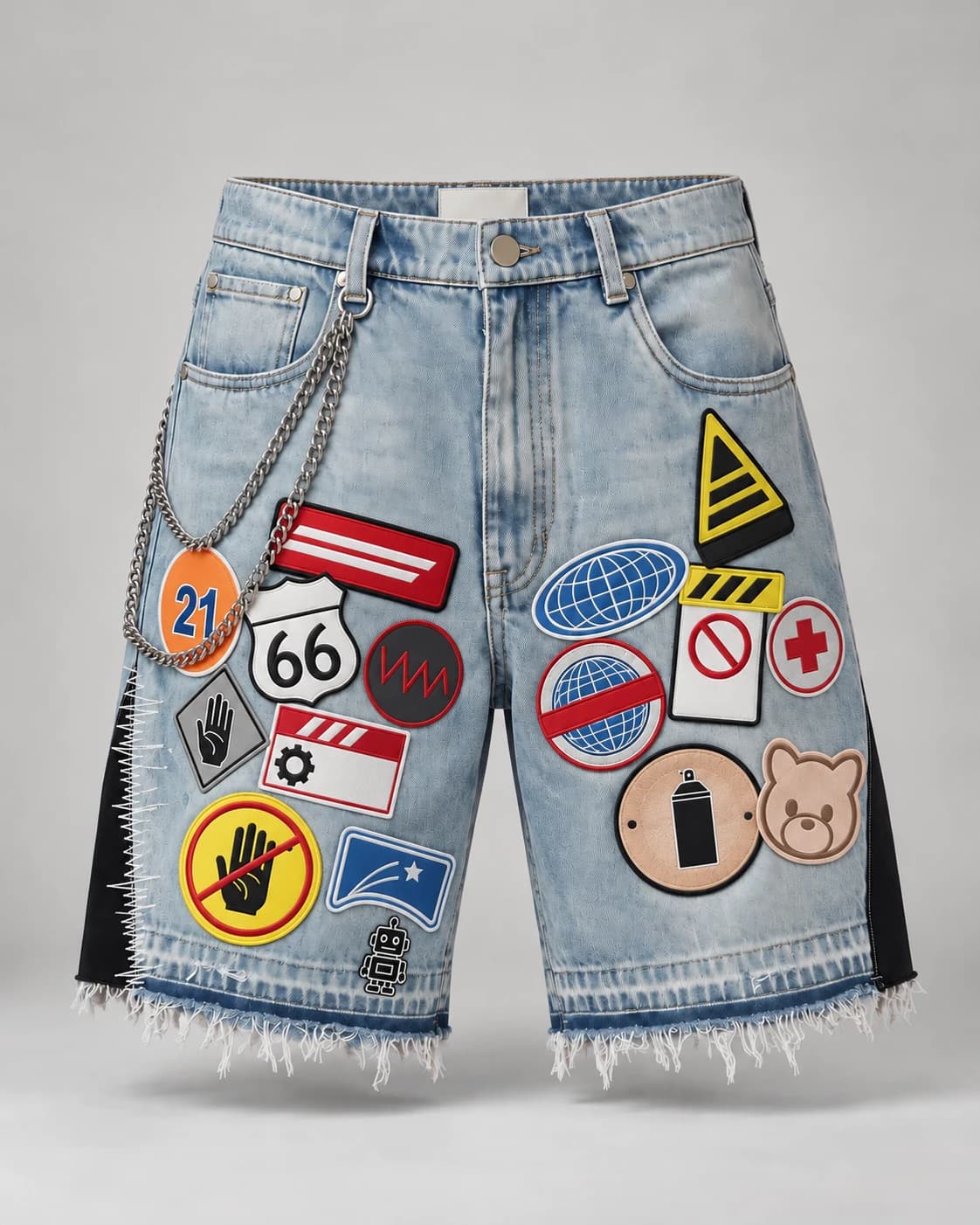 Light Blue Badge Patch Denim Shorts — AI design reference 1