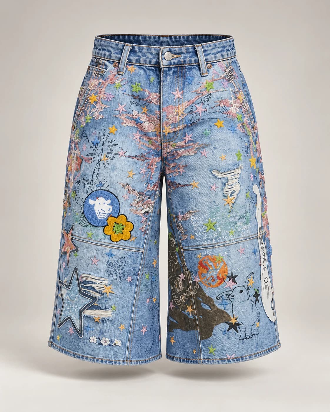 Light Blue Graffiti Denim Shorts — AI design reference 1