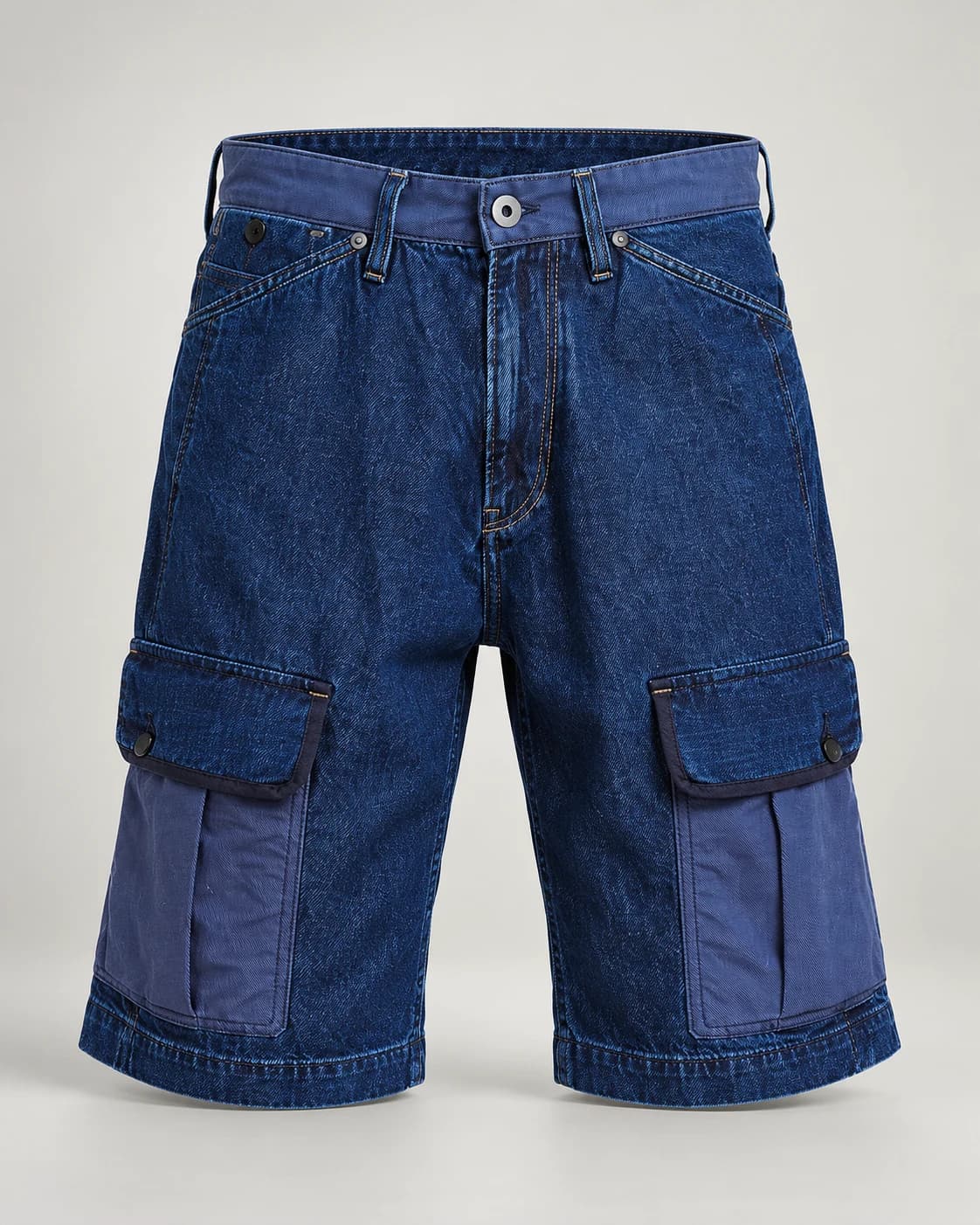Blue Mixed Fabric Cargo Shorts — AI design reference 1