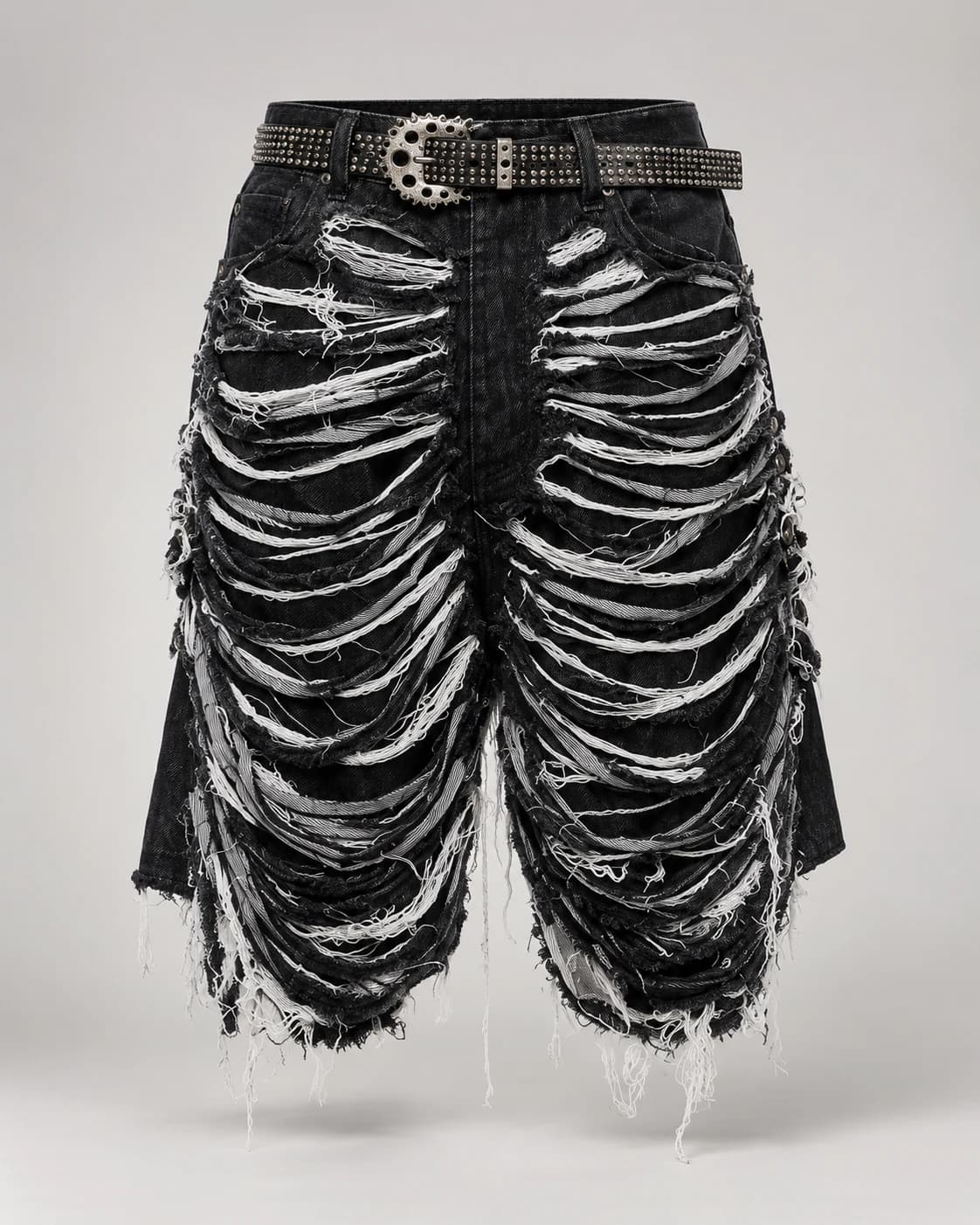 Black Shredded Fringe Denim Shorts — AI design reference 1