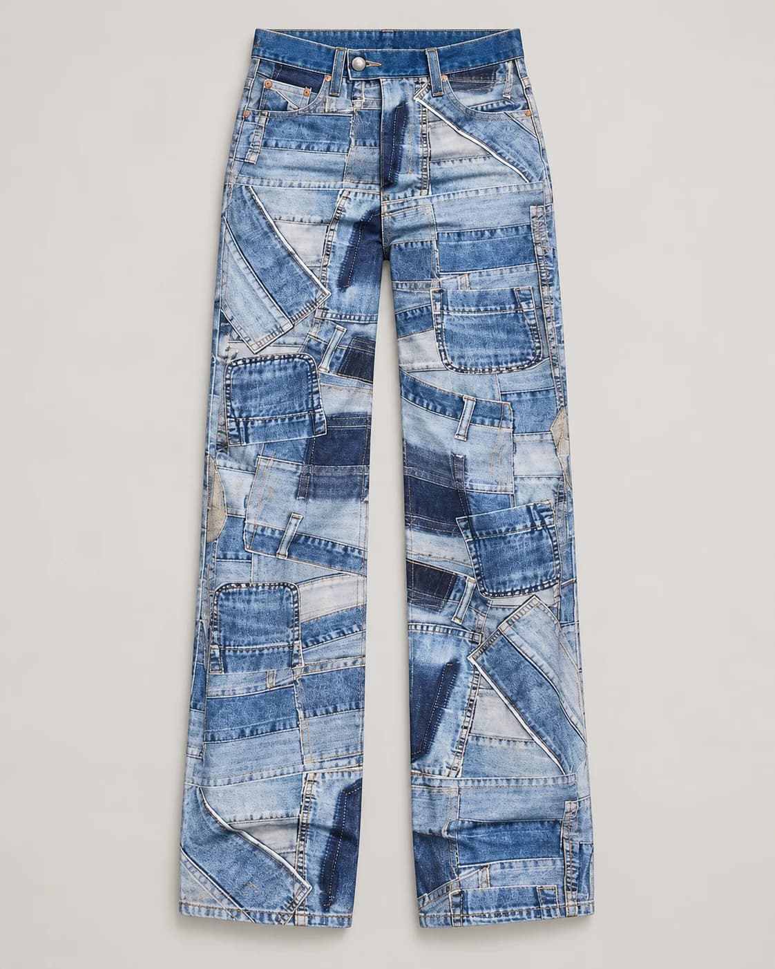 Digital Patchwork Print Wide-Leg Jeans — AI design reference 1