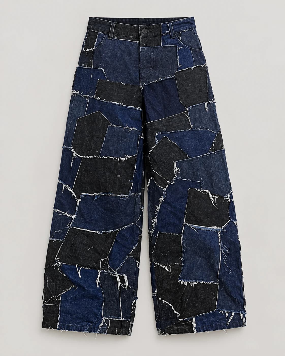 Blue Irregular Patchwork Wide-Leg Jeans — AI design reference 1