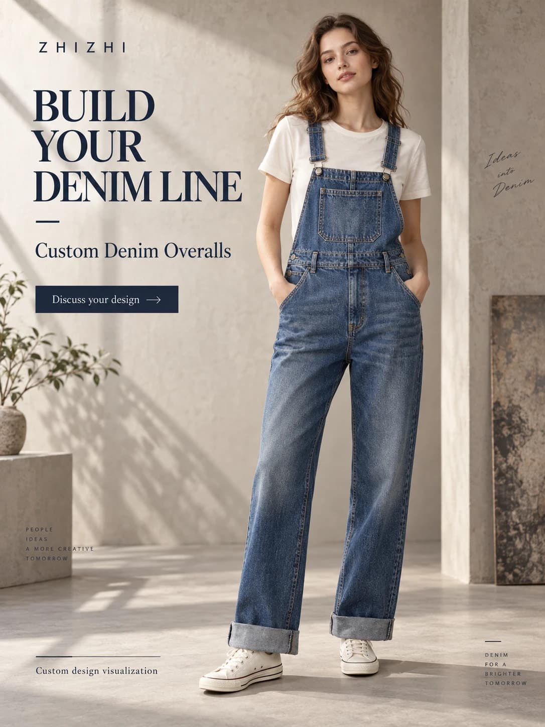 Salopette en jean femme bleu moyen droite – demande sur mesure · AI custom design visualization