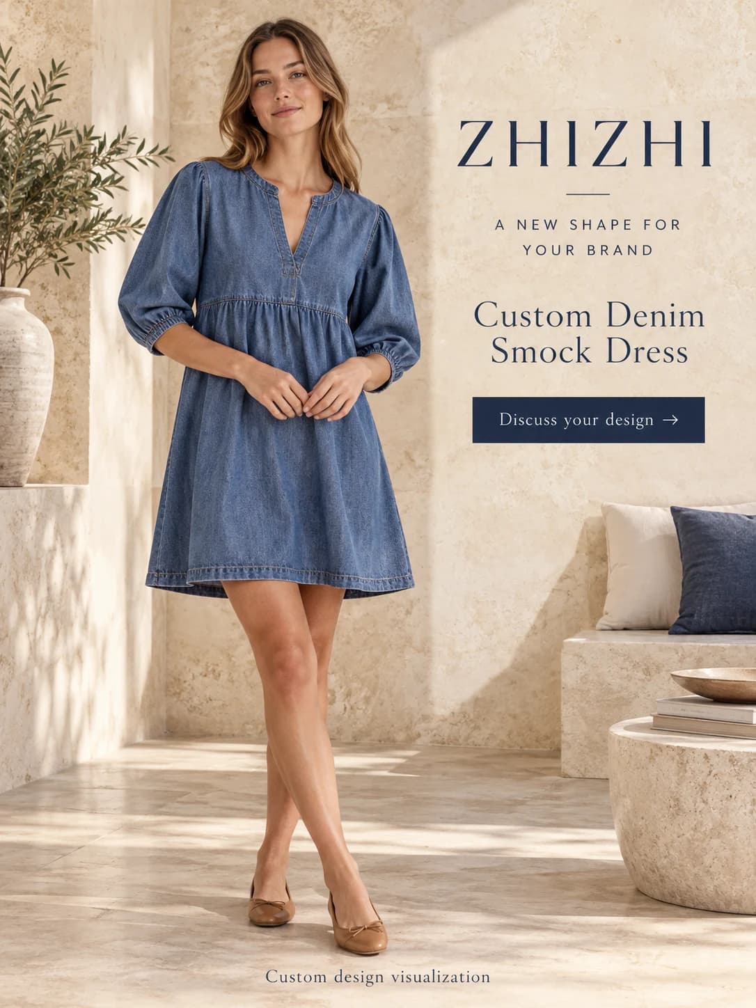 Robe en jean ample à manches froncées à personnaliser · AI custom design visualization