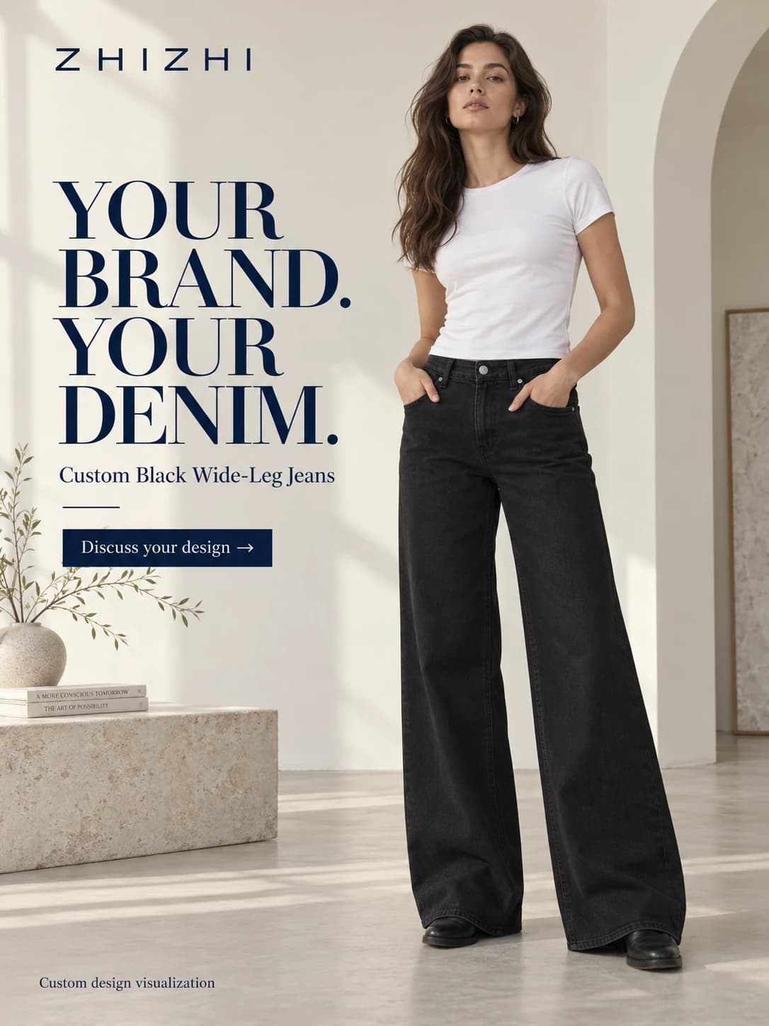 Women's Black Mid-Rise Wide-Leg Jeans for Custom Development · AI custom design visualization