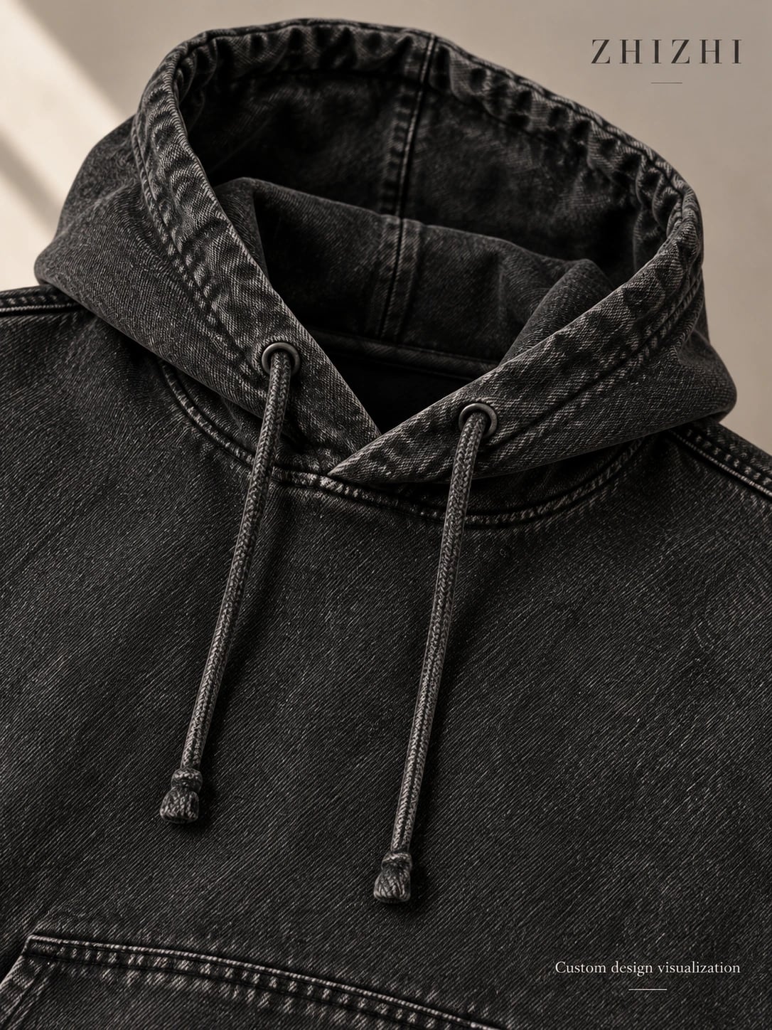 Proposed hood and pocket construction detail — hoodie-pullon — custom design visualization