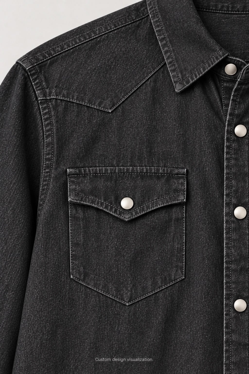 Chemise western en denim anthracite homme personnalisée — détail — visualisation du concept