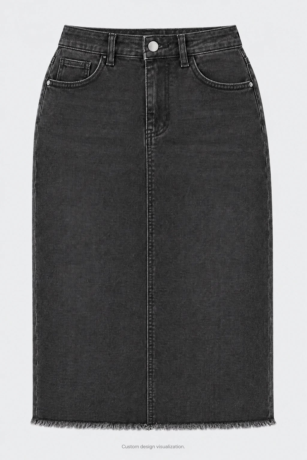 Custom Women's Black Raw-Hem Knee-Length Denim Skirt — front — custom design visualization