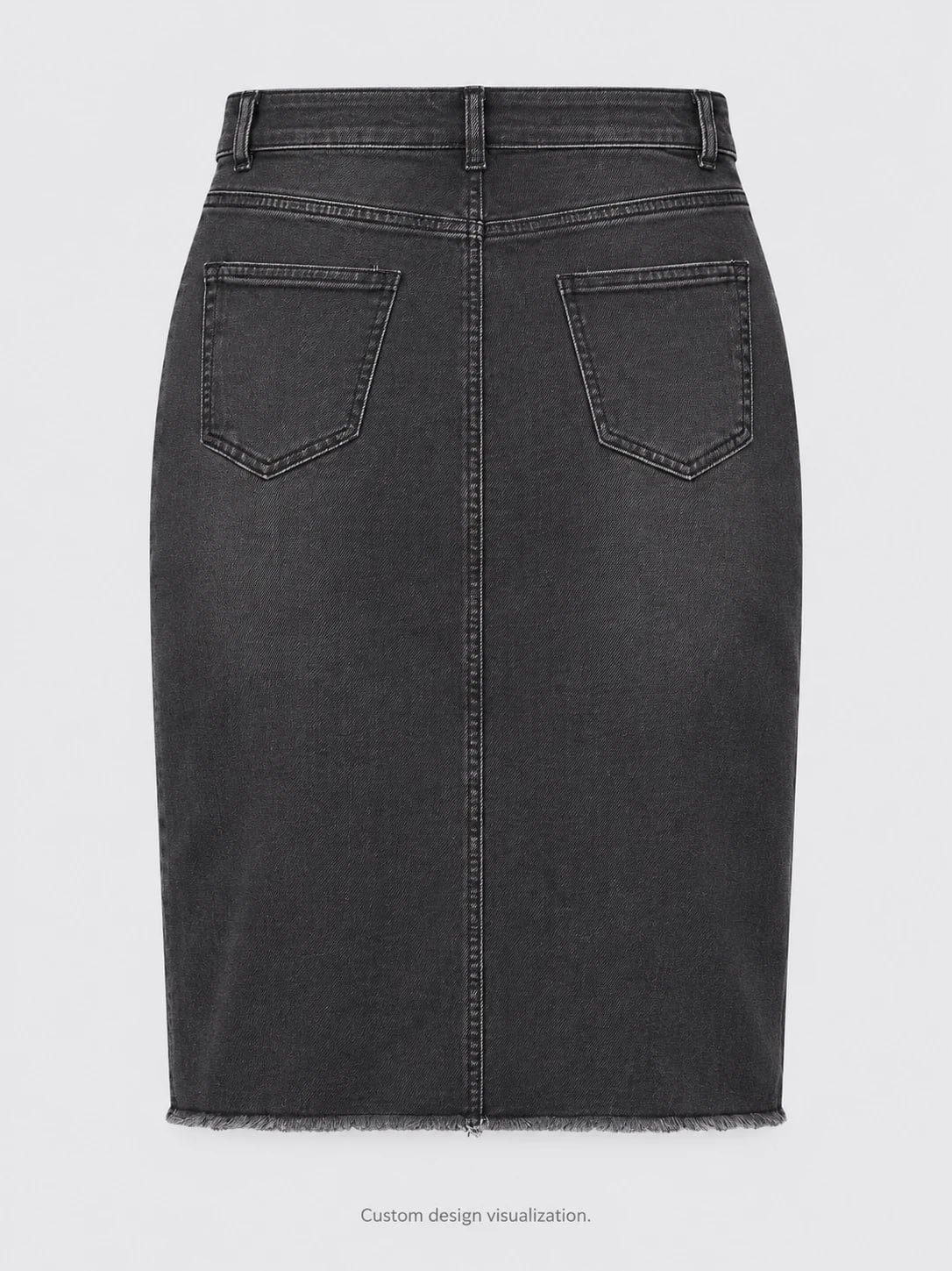 Custom Women's Black Raw-Hem Knee-Length Denim Skirt — back — custom design visualization