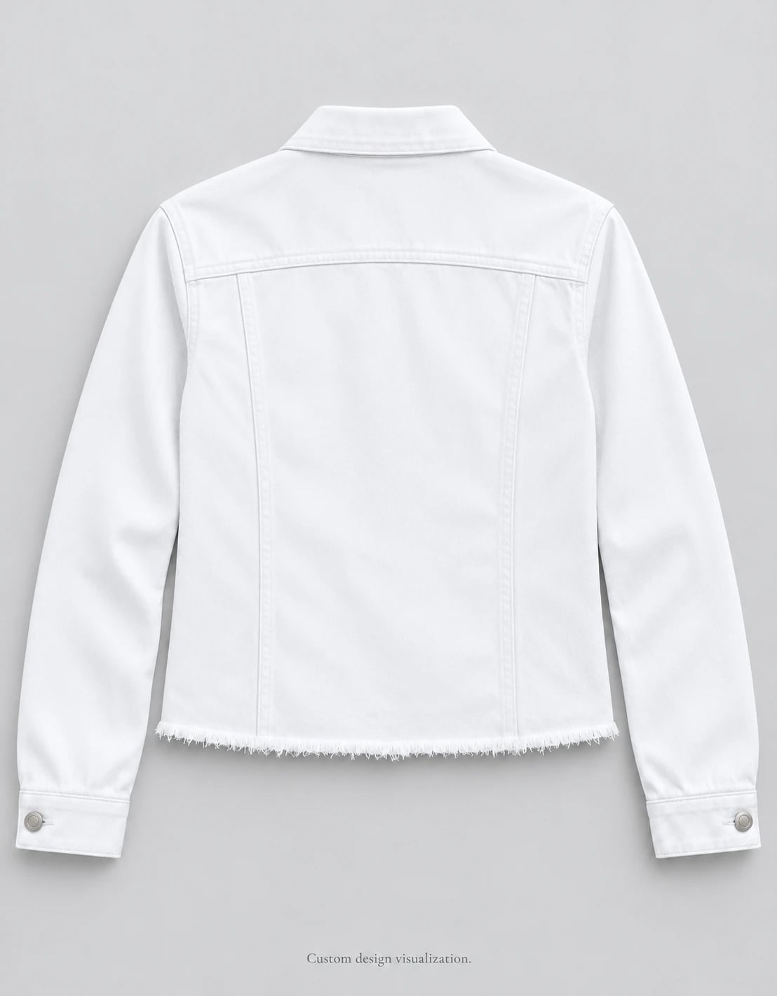 Custom Women's White Frayed-Hem Denim Jacket — back — custom design visualization