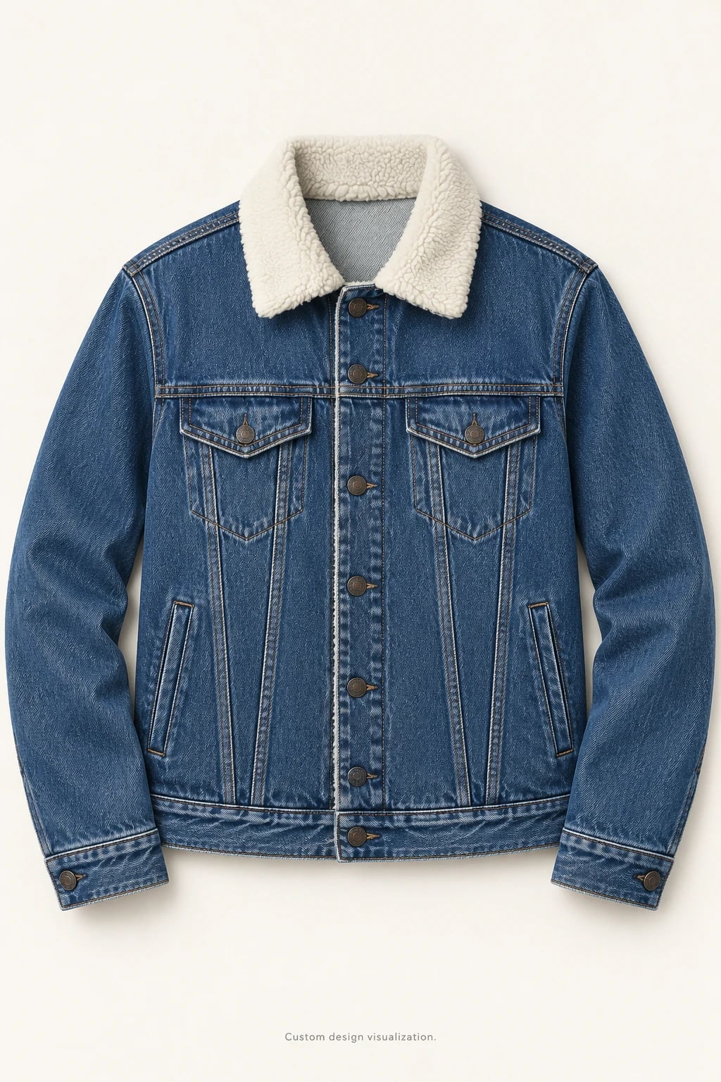 Men's Blue Sherpa Collar Denim Jacket for Custom Development — front — custom design visualization
