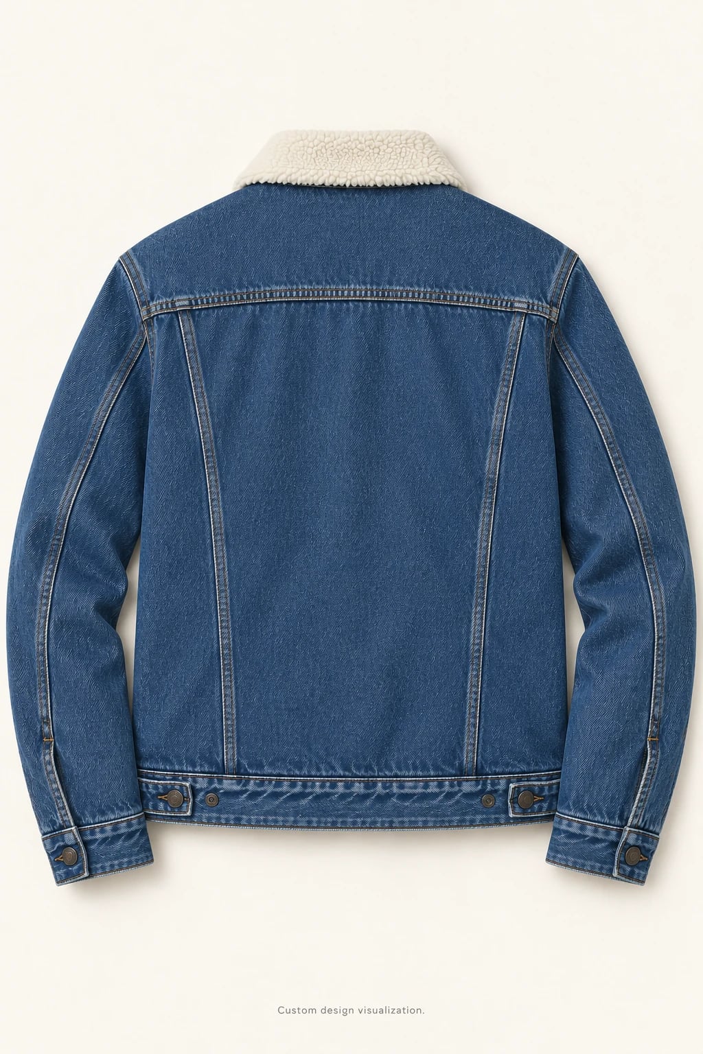 Men's Blue Sherpa Collar Denim Jacket for Custom Development — back — custom design visualization