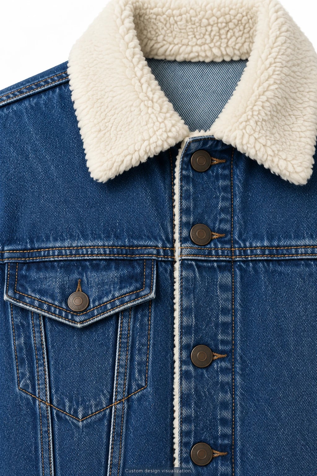 Men's Blue Sherpa Collar Denim Jacket for Custom Development — detail — custom design visualization