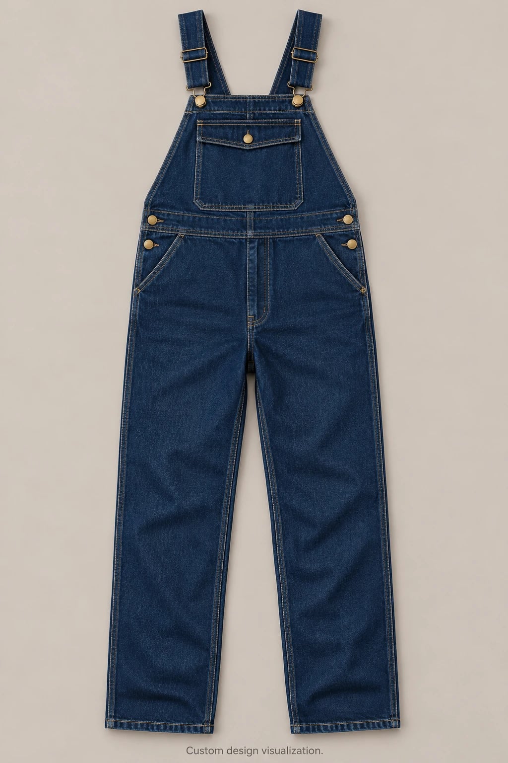Custom Men's Indigo Utility Denim Bib Overalls — front — custom design visualization