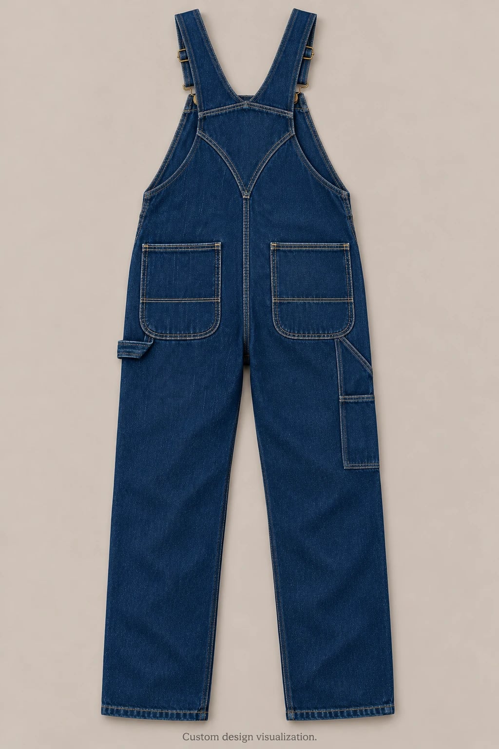 Custom Men's Indigo Utility Denim Bib Overalls — back — custom design visualization